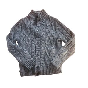 Gap Mens Cardigan Sz L Gray Cable Knit Fisherman Chunky Preppy Academia 90s Y2K